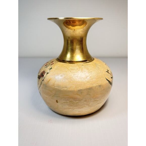 Solid Brass Enameled Cloisonne Vase Flowers 5" India Heavy - Picture 6 of 10